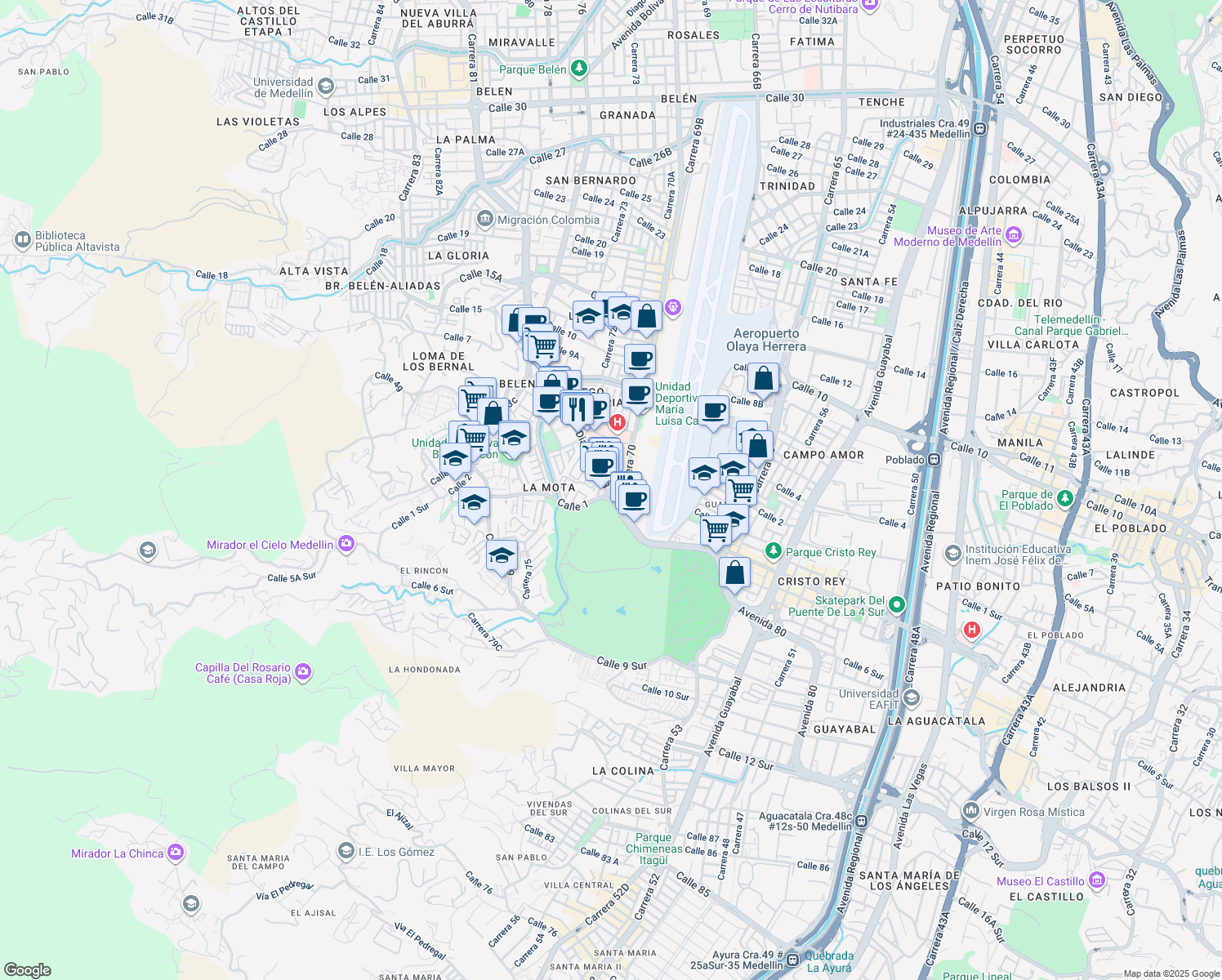 map of restaurants, bars, coffee shops, grocery stores, and more near 19 Avenida 80 in Medellín