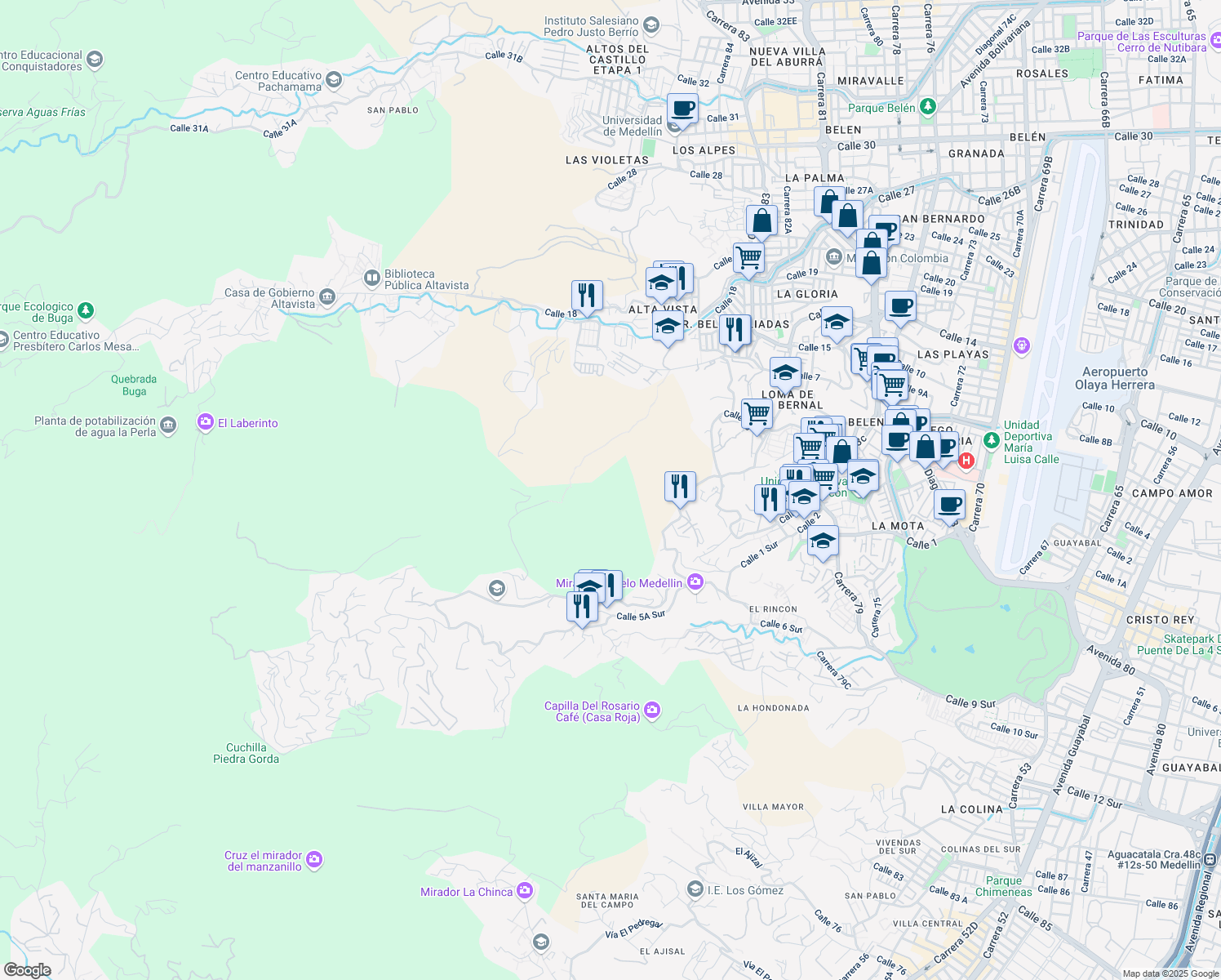 map of restaurants, bars, coffee shops, grocery stores, and more near 81a-310 Calle 2b in Medellín