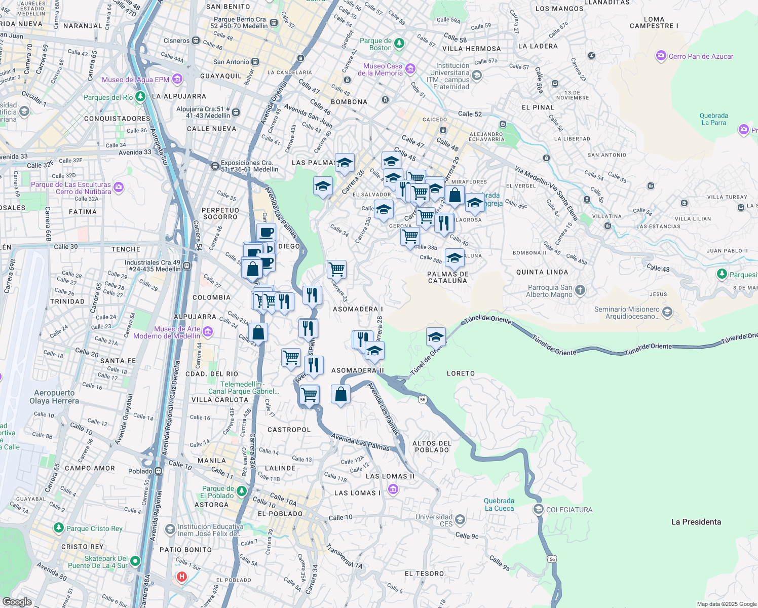 map of restaurants, bars, coffee shops, grocery stores, and more near #49-17 Carrera 28 in Medellín