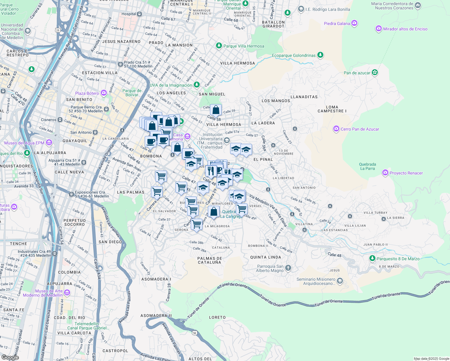 map of restaurants, bars, coffee shops, grocery stores, and more near #49-17 Carrera 28 in Medellín