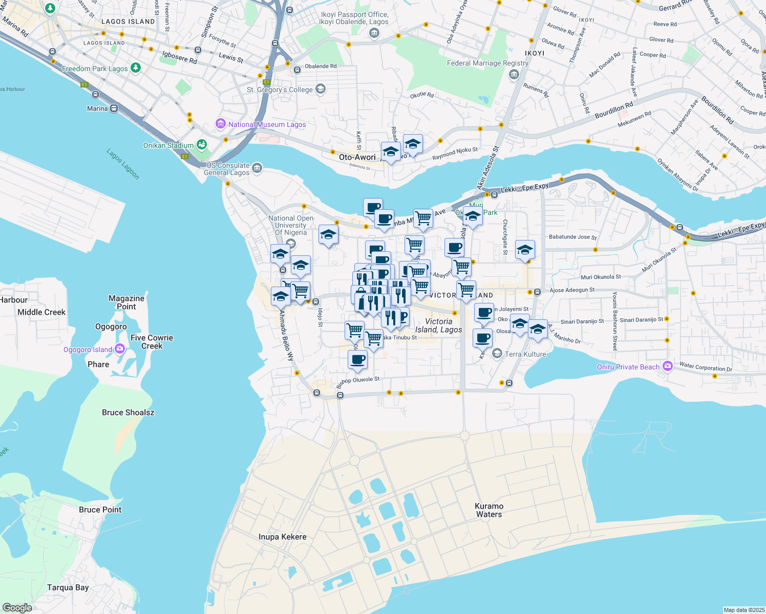 map of restaurants, bars, coffee shops, grocery stores, and more near in 