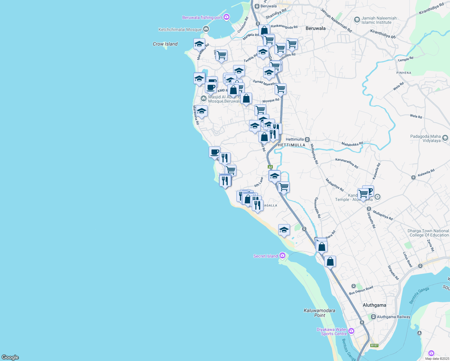 map of restaurants, bars, coffee shops, grocery stores, and more near in Beruwala