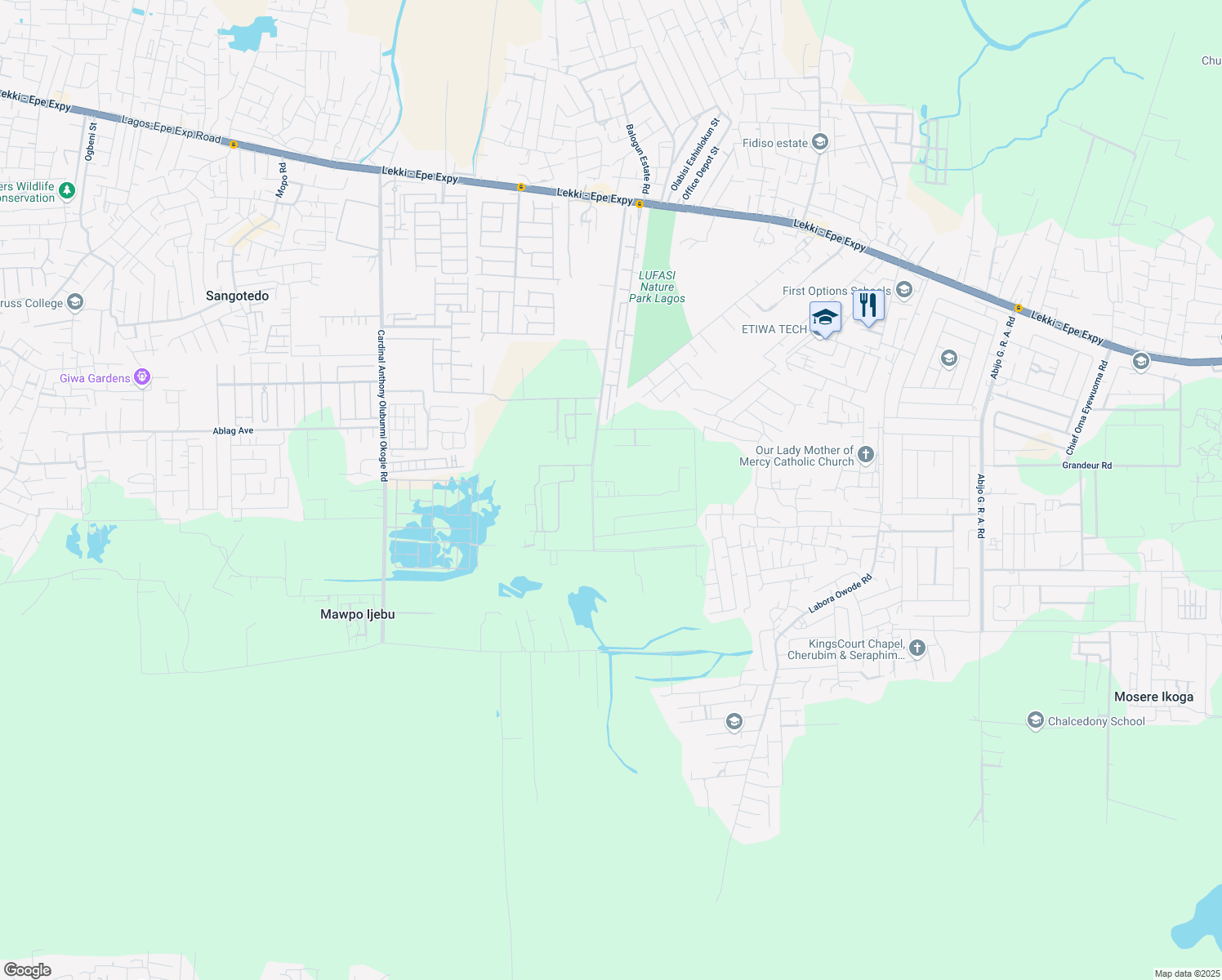 map of restaurants, bars, coffee shops, grocery stores, and more near LGA in Lagos