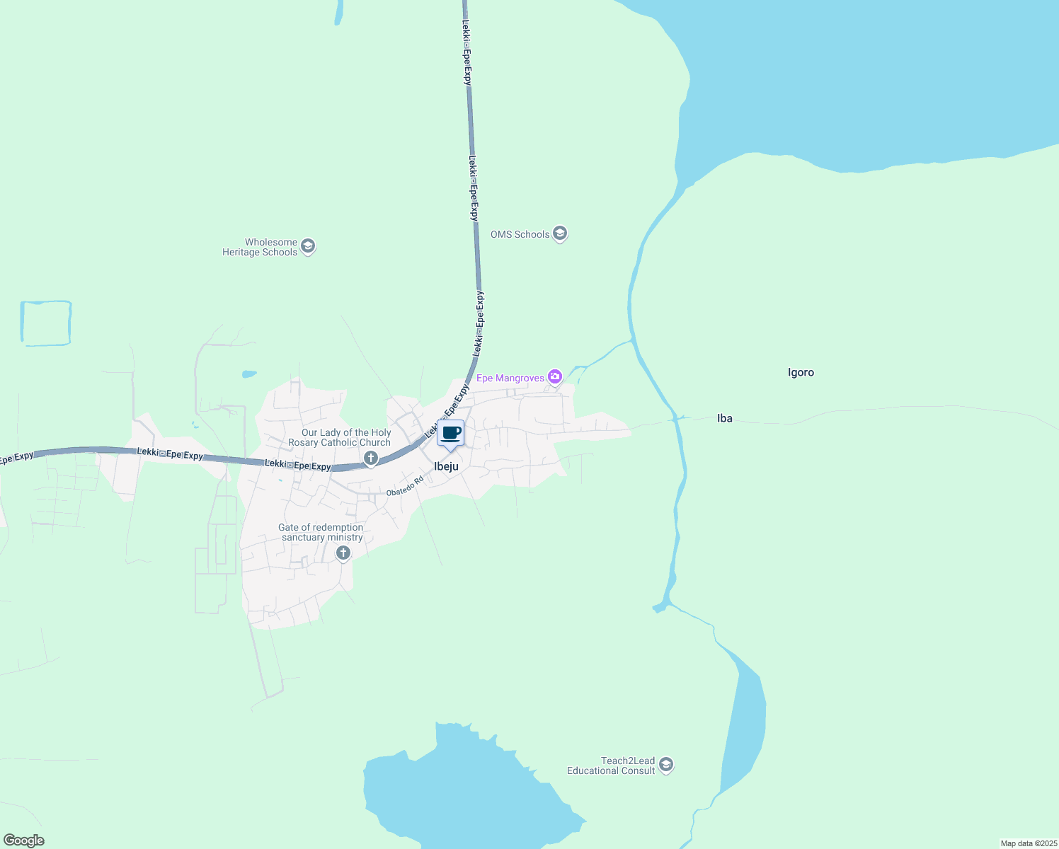map of restaurants, bars, coffee shops, grocery stores, and more near Epe Street in Sagamu