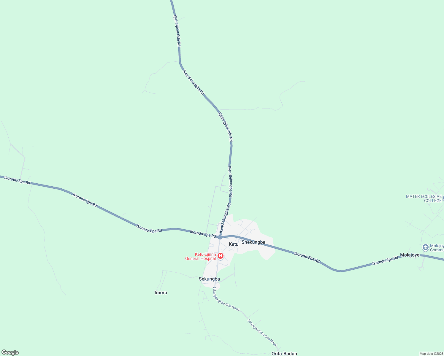 map of restaurants, bars, coffee shops, grocery stores, and more near Ikorodu-Epe Road in Epe