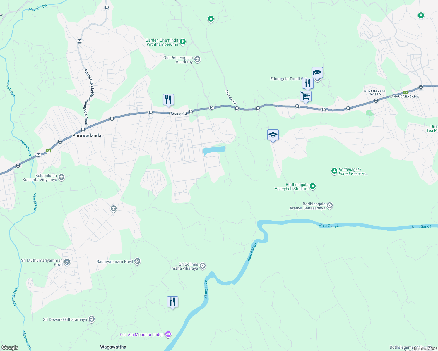 map of restaurants, bars, coffee shops, grocery stores, and more near in Poruwadanda