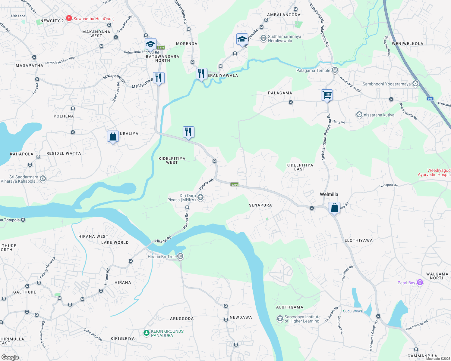 map of restaurants, bars, coffee shops, grocery stores, and more near 147 Madapatha Road in Piliyandala