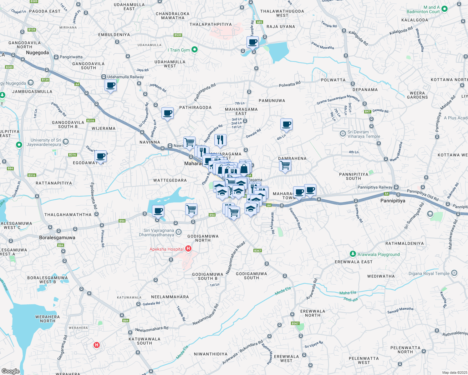 map of restaurants, bars, coffee shops, grocery stores, and more near B335 in Maharagama