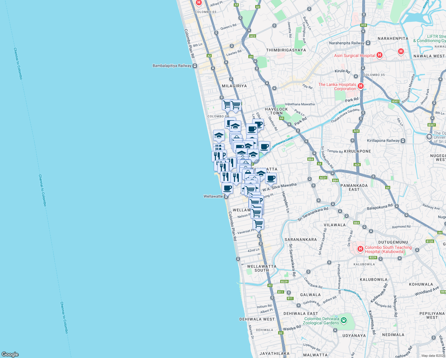 map of restaurants, bars, coffee shops, grocery stores, and more near 514, 6 Marine Drive in Colombo