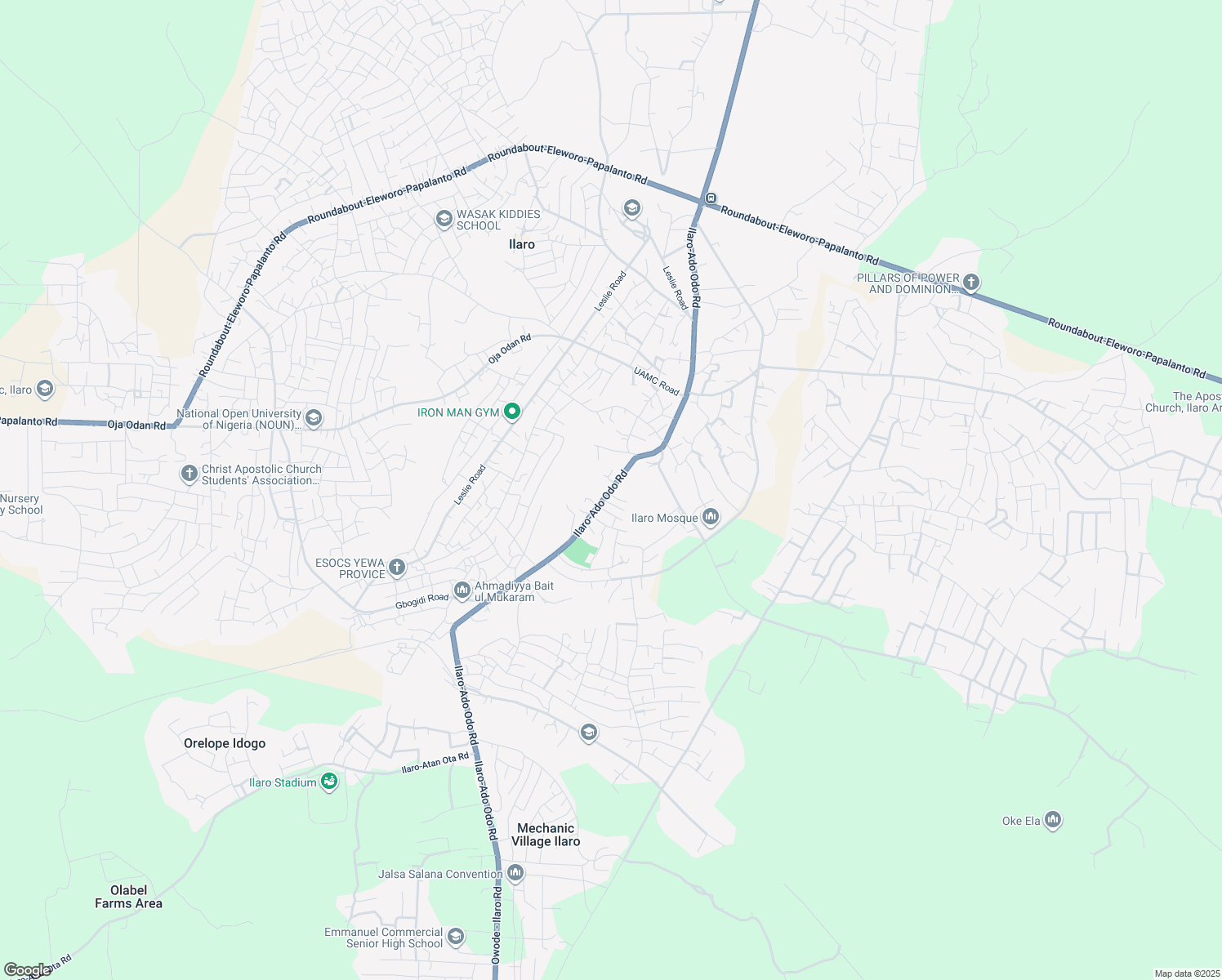 map of restaurants, bars, coffee shops, grocery stores, and more near Owode - Ilaro Road in Ilaro