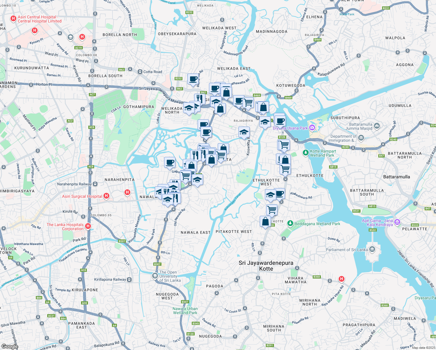 map of restaurants, bars, coffee shops, grocery stores, and more near 4th Lane in Sri Jayawardenepura Kotte