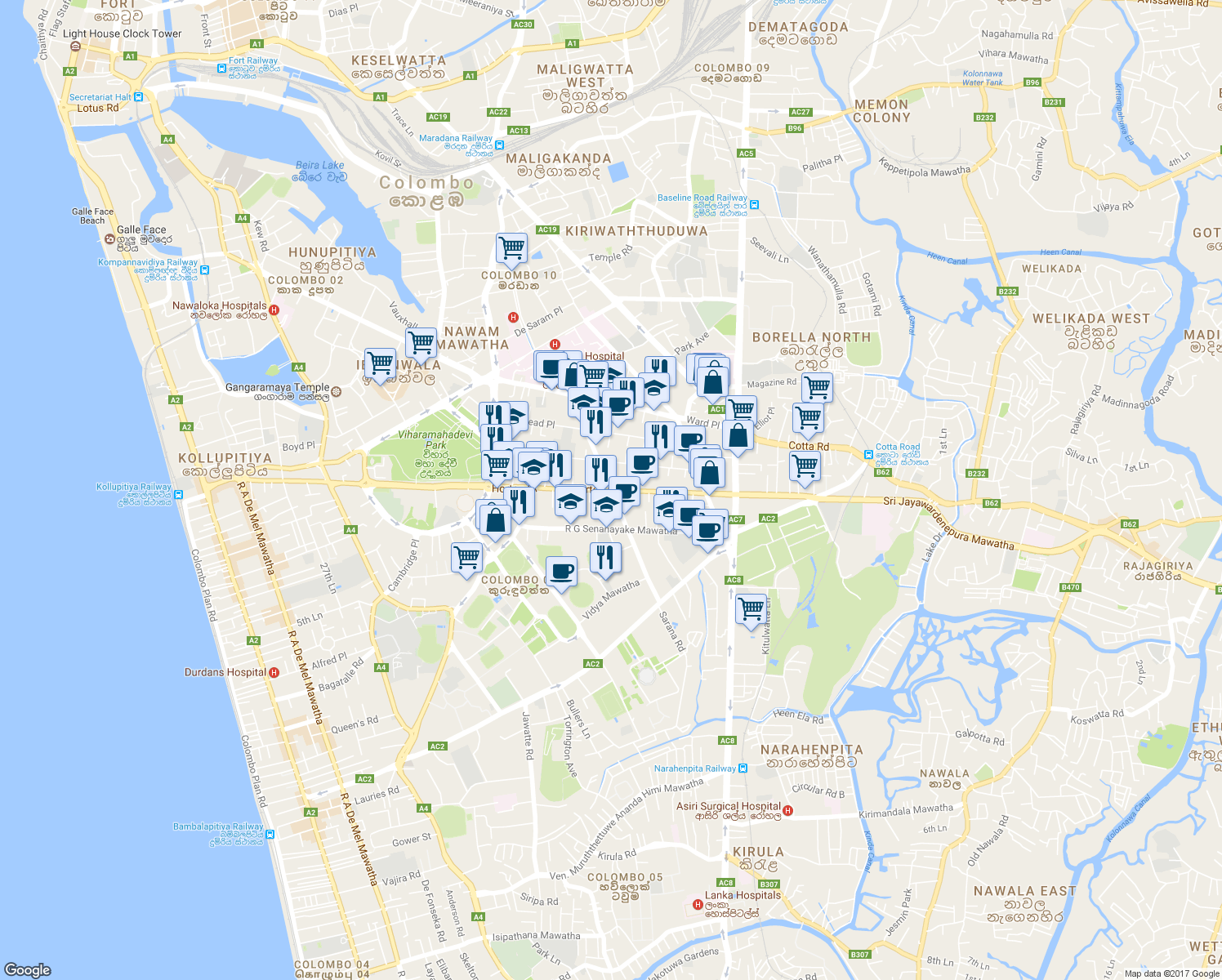 map of restaurants, bars, coffee shops, grocery stores, and more near Horton Place in Colombo