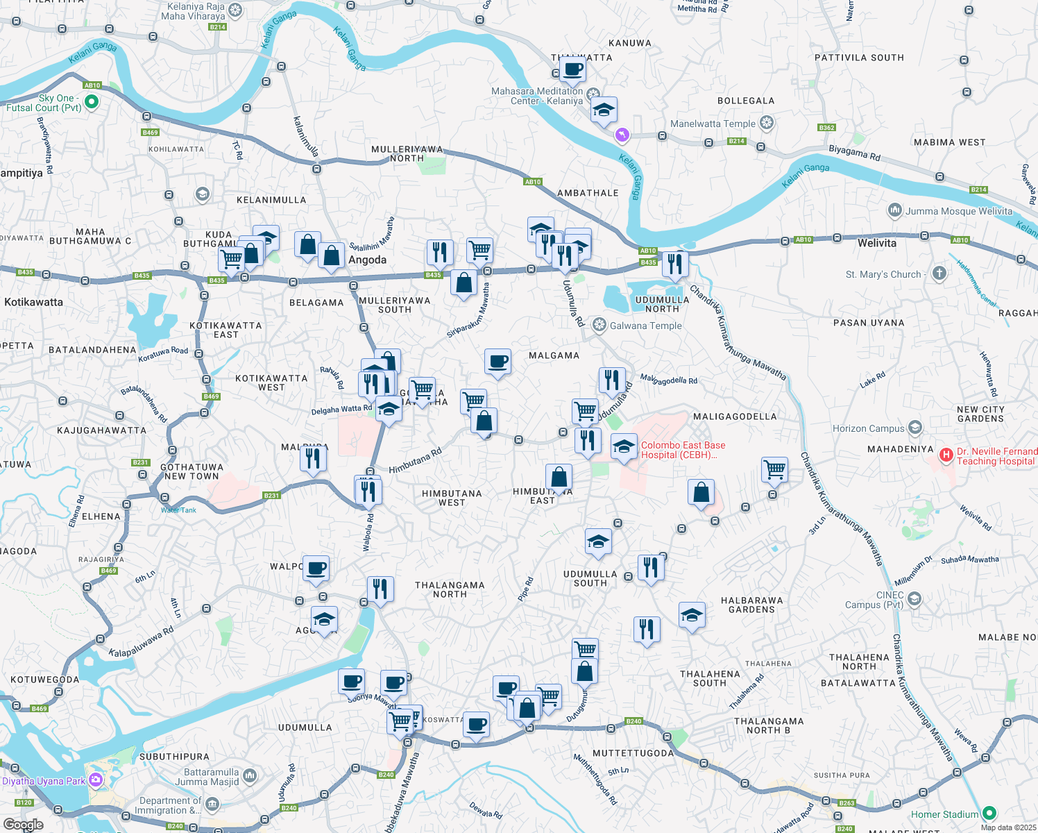 map of restaurants, bars, coffee shops, grocery stores, and more near Mahawatta Road in Colombo