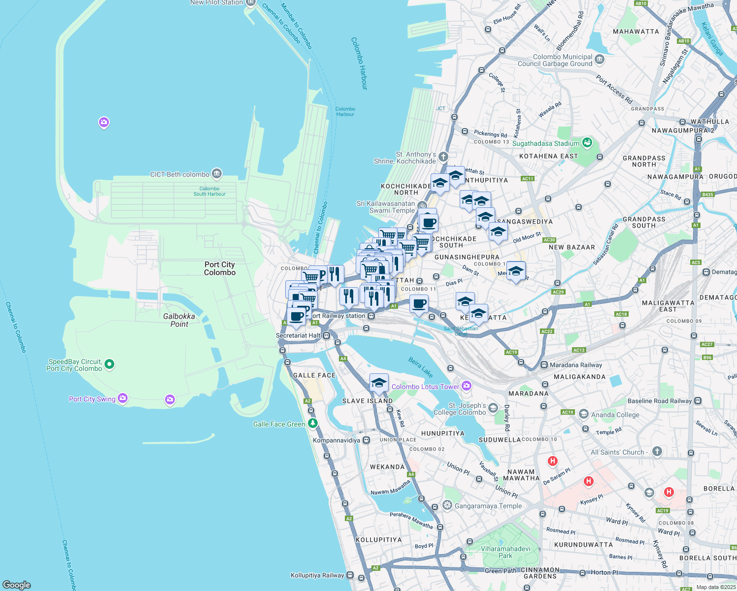 map of restaurants, bars, coffee shops, grocery stores, and more near Malwatta Road in Dehiwala-Mount Lavinia