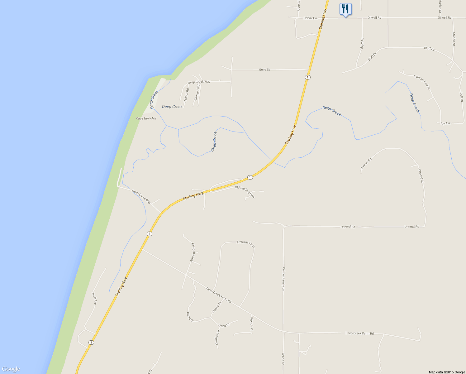 map of restaurants, bars, coffee shops, grocery stores, and more near Old Sterling Highway in Ninilchik