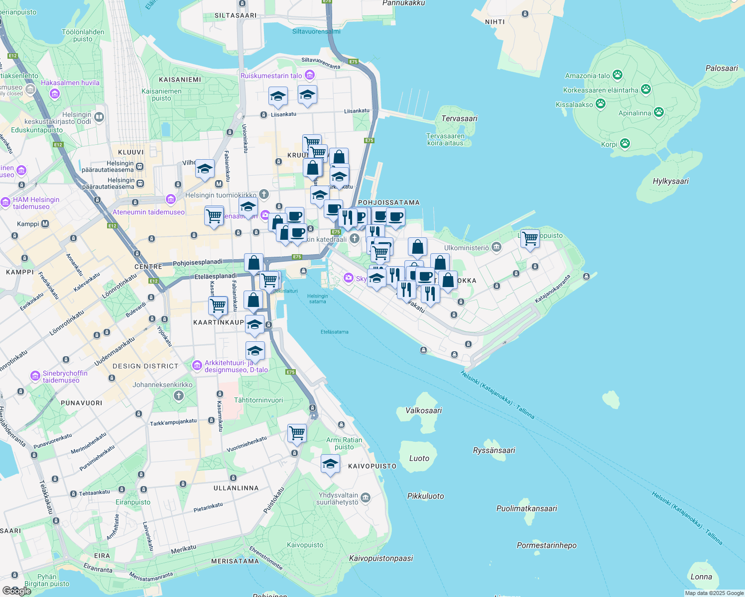 map of restaurants, bars, coffee shops, grocery stores, and more near 4 Katajanokanlaituri in Helsinki