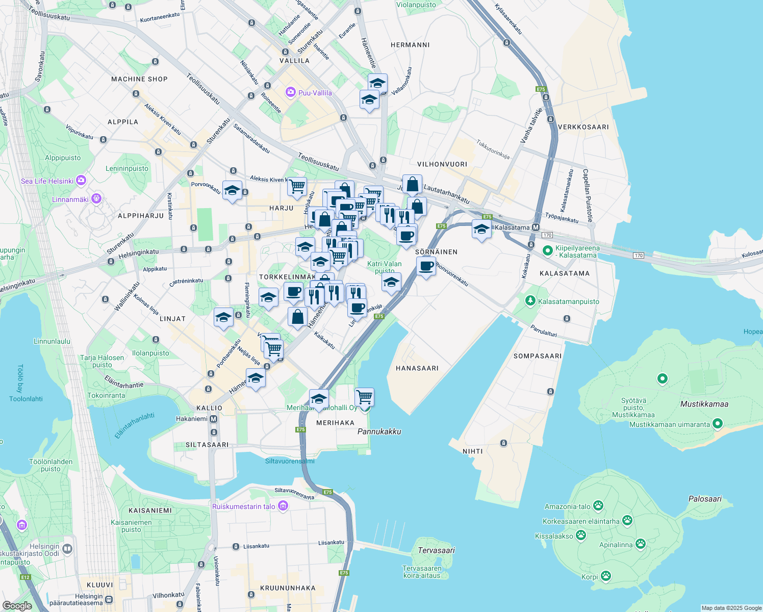 map of restaurants, bars, coffee shops, grocery stores, and more near in 