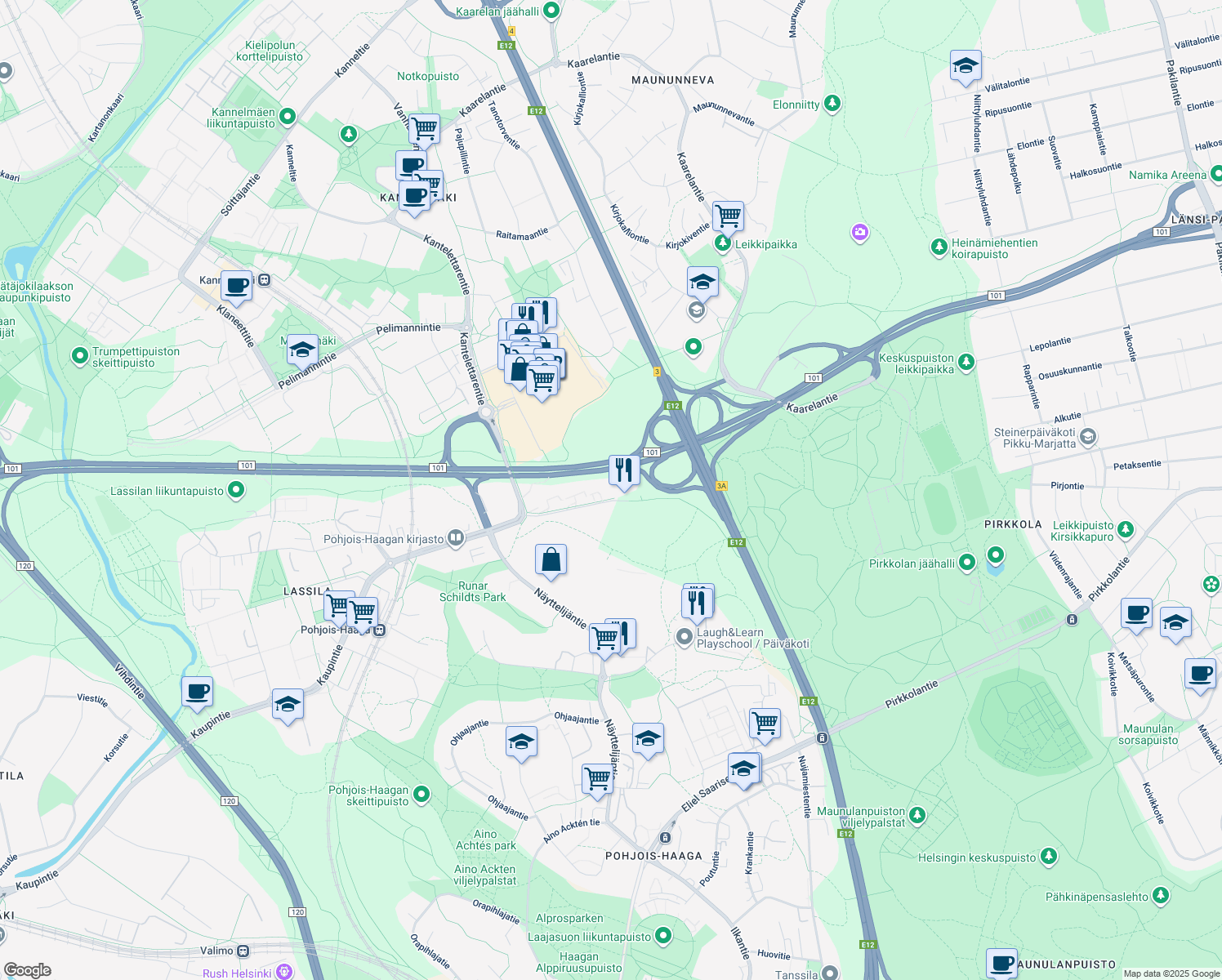 map of restaurants, bars, coffee shops, grocery stores, and more near in Helsinki