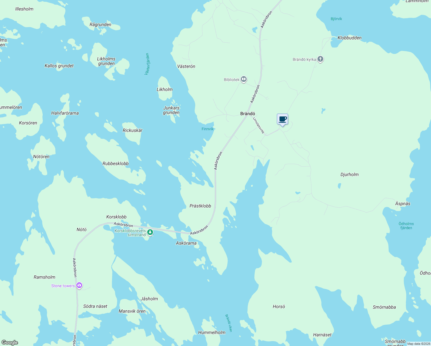 map of restaurants, bars, coffee shops, grocery stores, and more near Askörsbron in Brändö