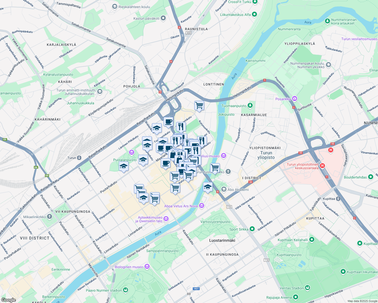 map of restaurants, bars, coffee shops, grocery stores, and more near  in Åbo