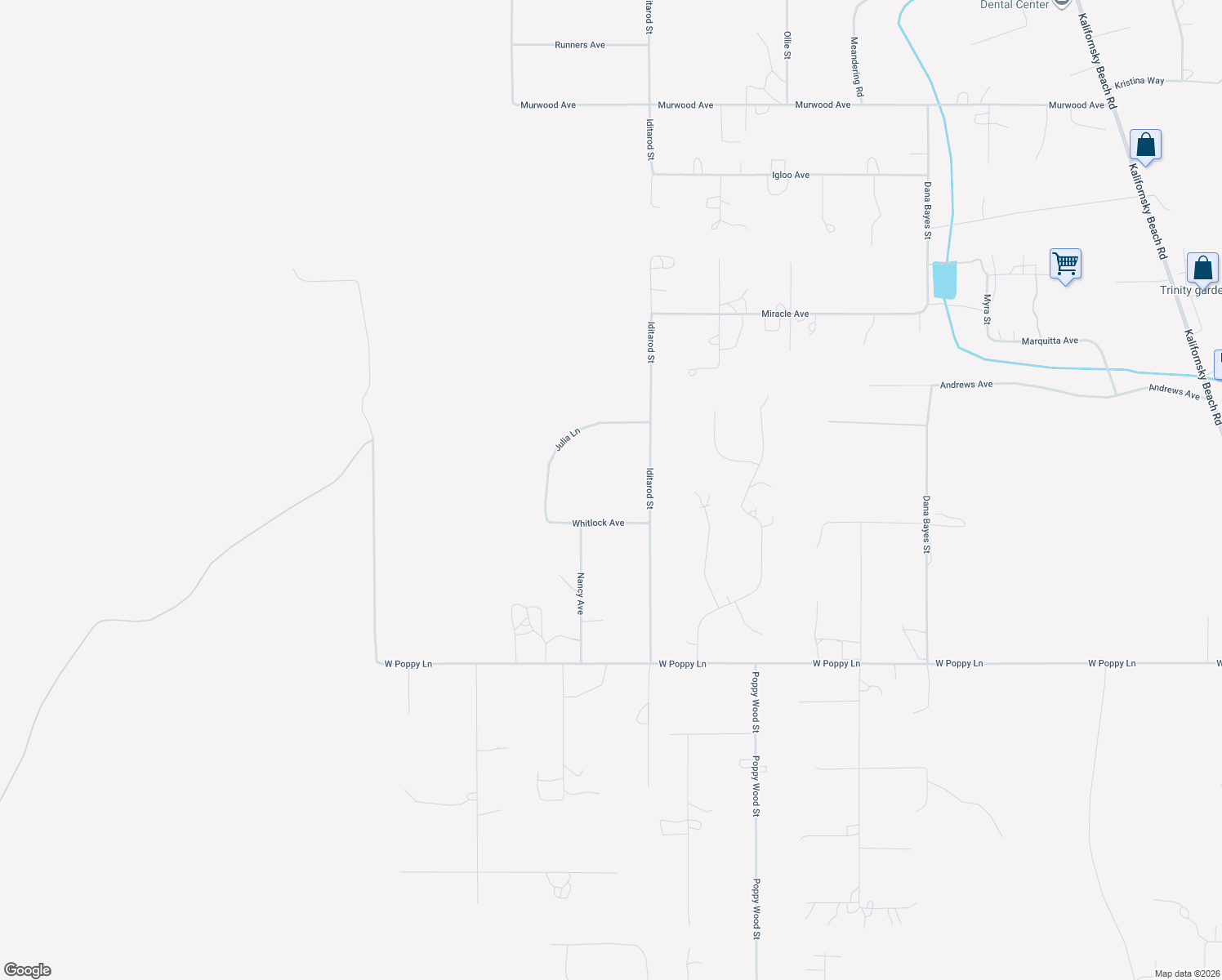 map of restaurants, bars, coffee shops, grocery stores, and more near 48698 Whitlock Ave in Soldotna