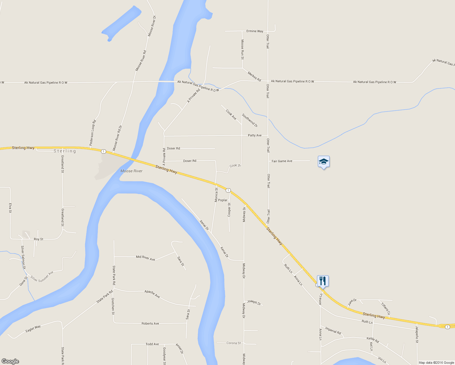 map of restaurants, bars, coffee shops, grocery stores, and more near 33219 Sterling Highway in Sterling