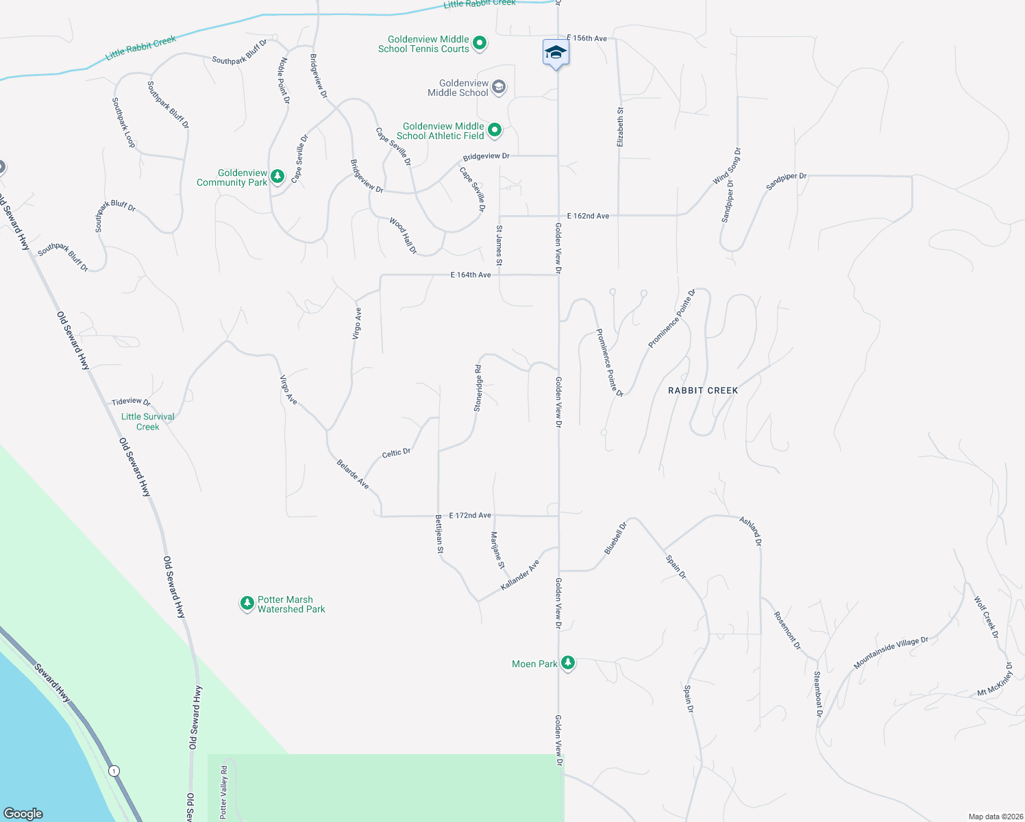 map of restaurants, bars, coffee shops, grocery stores, and more near 16800 Ransom Ridge Road in Anchorage
