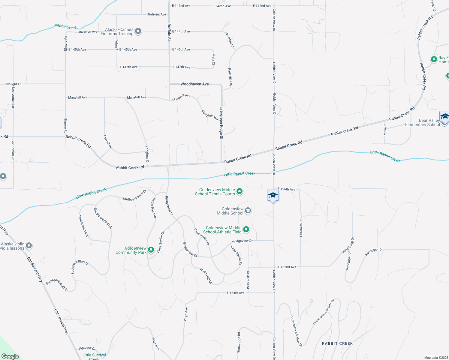 map of restaurants, bars, coffee shops, grocery stores, and more near 5401 Ricky Rd in Anchorage