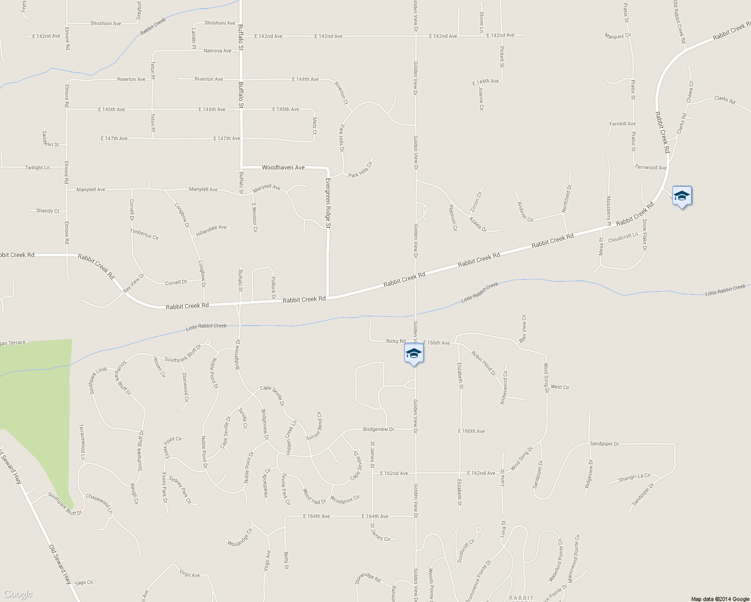 map of restaurants, bars, coffee shops, grocery stores, and more near 5600 Rabbit Creek Road in Anchorage