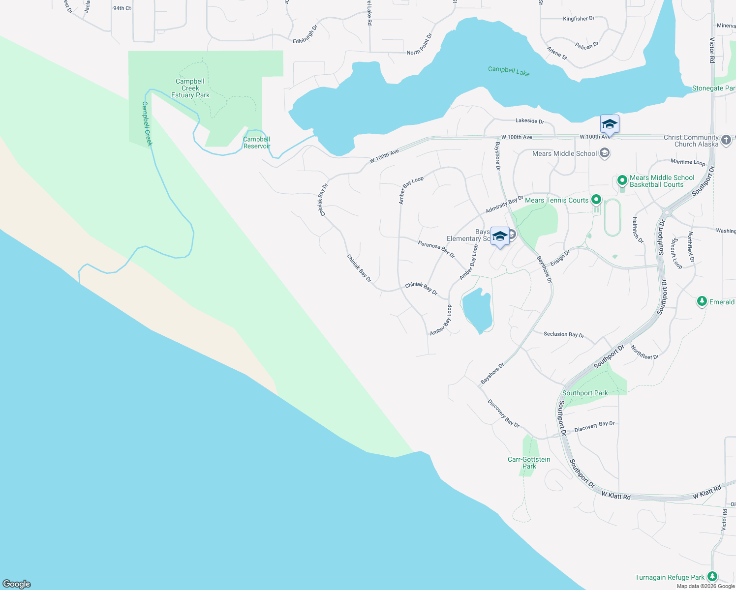 map of restaurants, bars, coffee shops, grocery stores, and more near 3801 Chiniak Bay Drive in Anchorage