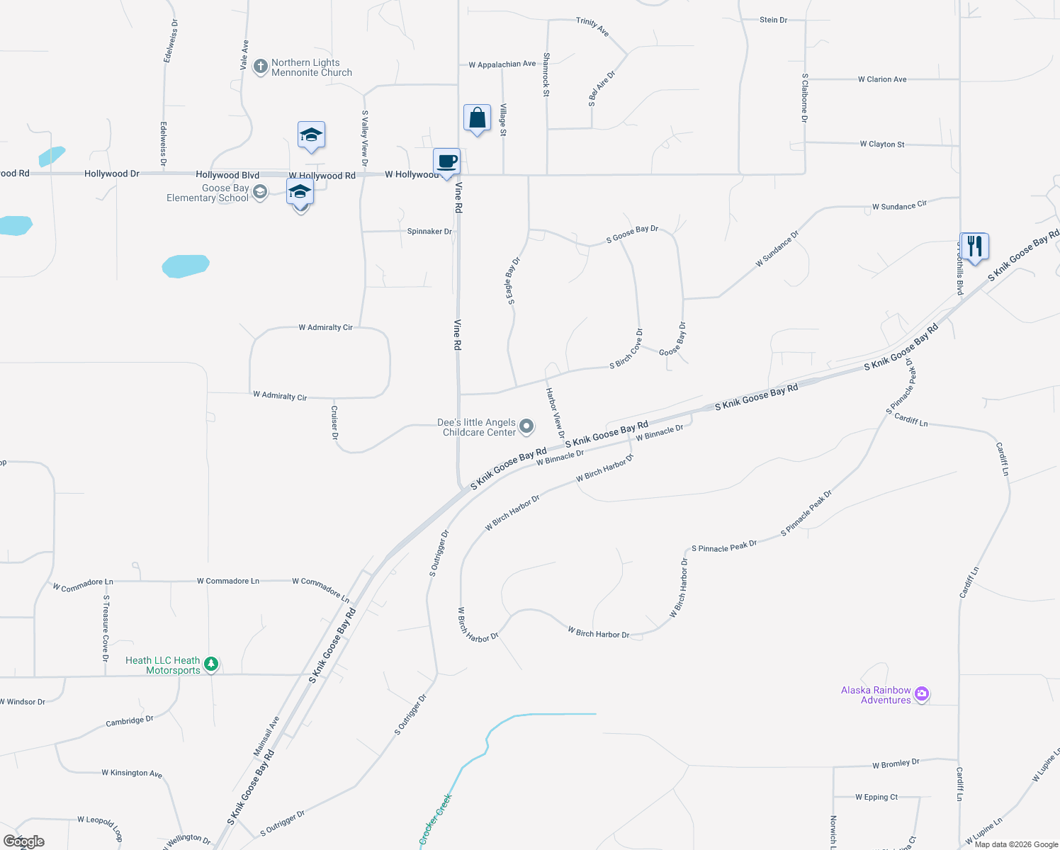 map of restaurants, bars, coffee shops, grocery stores, and more near 4280 South Knik Goose Bay Road in Wasilla