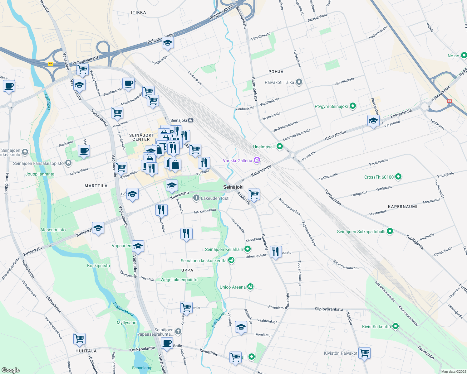 map of restaurants, bars, coffee shops, grocery stores, and more near in Seinäjoki