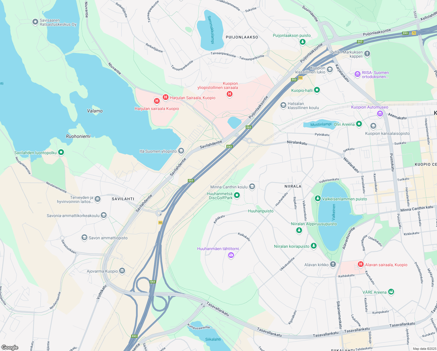 map of restaurants, bars, coffee shops, grocery stores, and more near in Kuopio