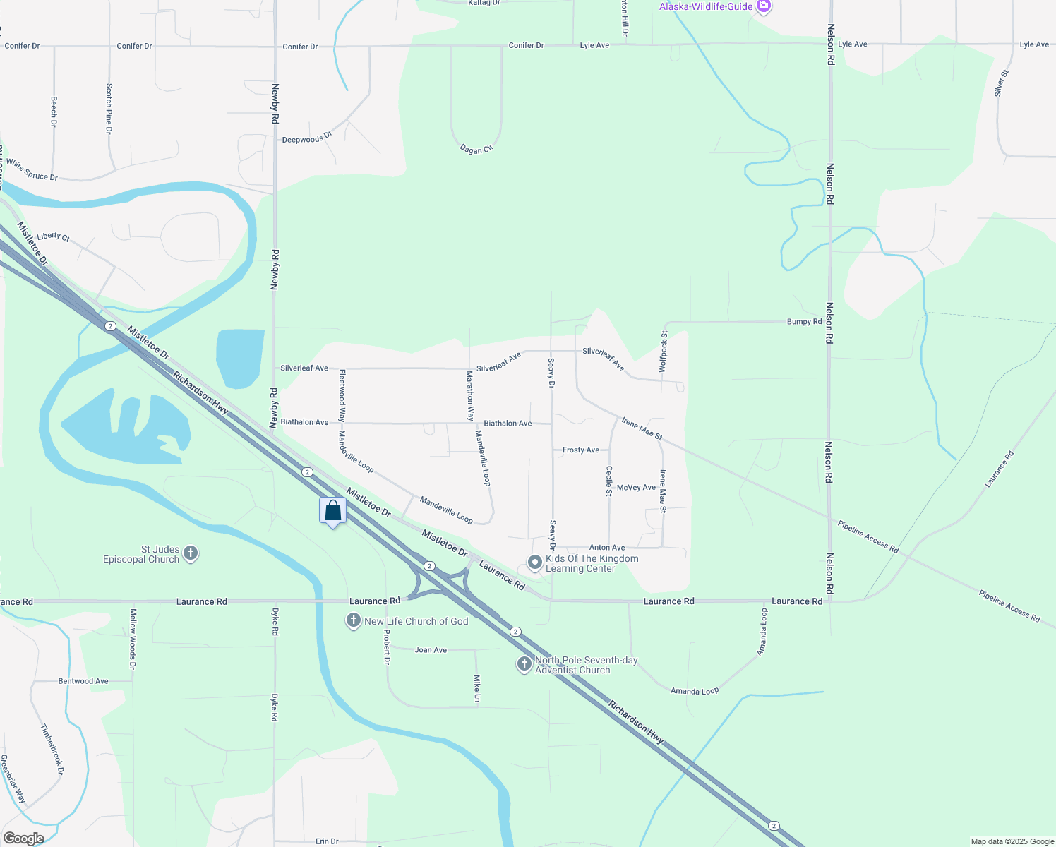 map of restaurants, bars, coffee shops, grocery stores, and more near 2865 Soccer Ct in North Pole