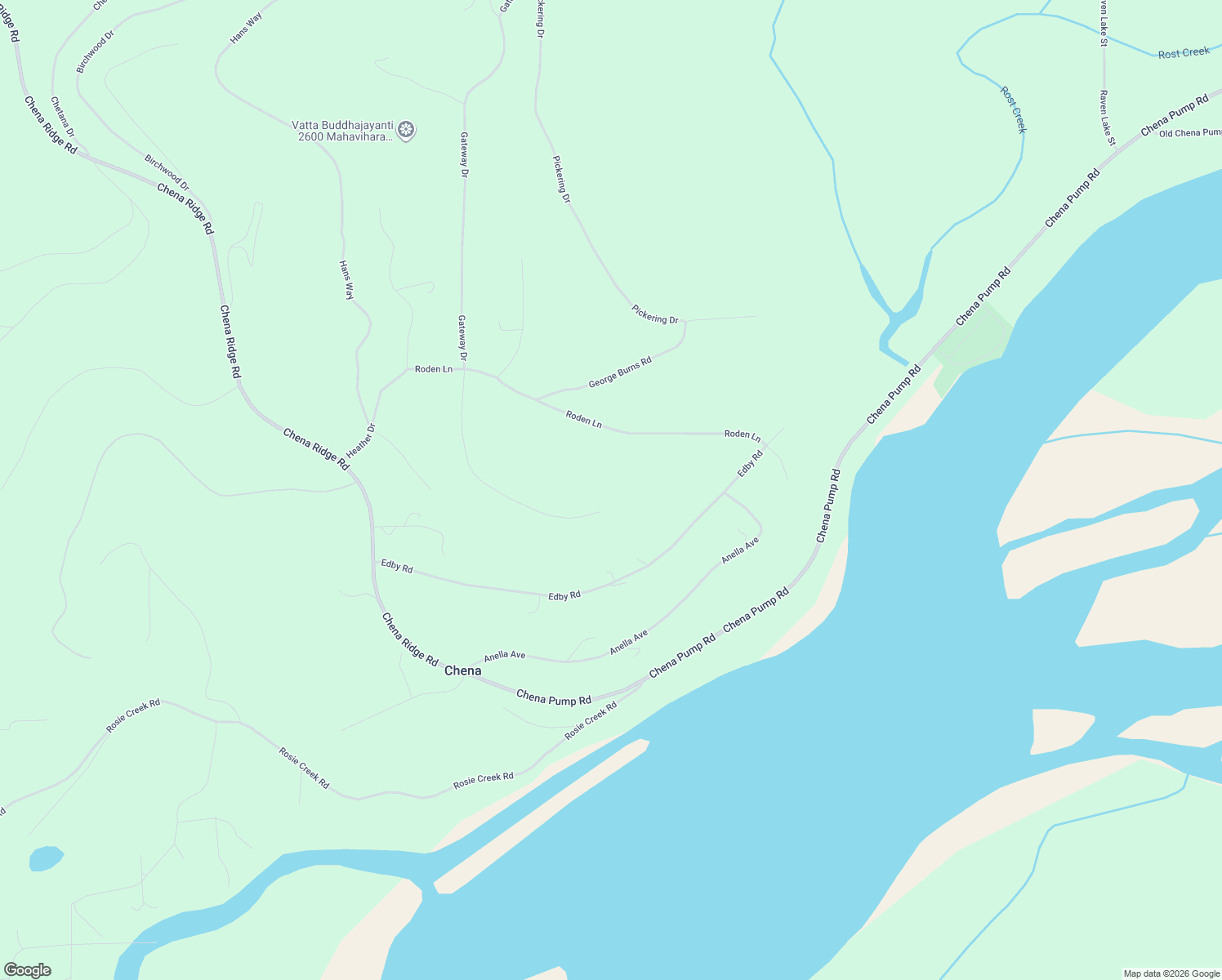 map of restaurants, bars, coffee shops, grocery stores, and more near 3217 Roden Lane in Fairbanks
