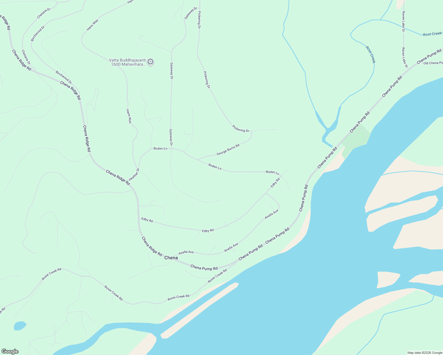 map of restaurants, bars, coffee shops, grocery stores, and more near 3217 Roden Lane in Fairbanks