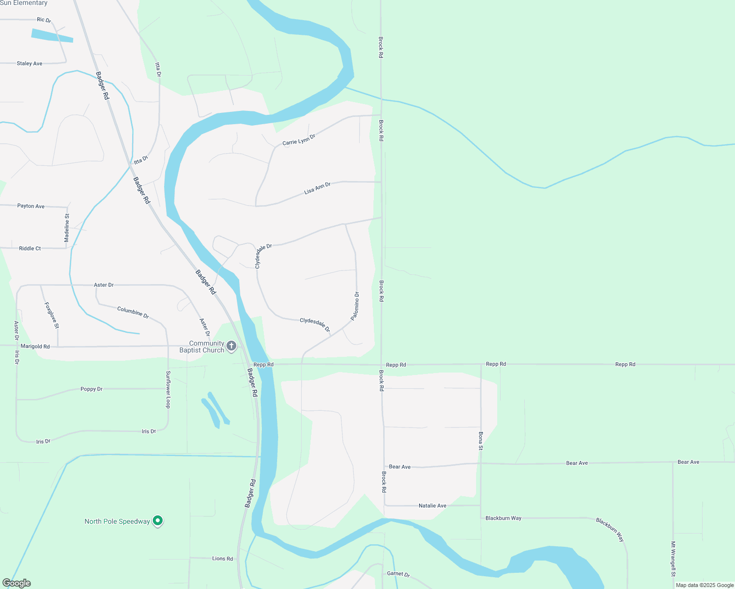 map of restaurants, bars, coffee shops, grocery stores, and more near 1642 Palomino Drive in North Pole