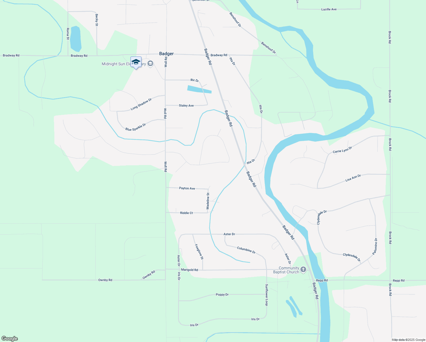 map of restaurants, bars, coffee shops, grocery stores, and more near 2425 Baby Bell Dr in North Pole