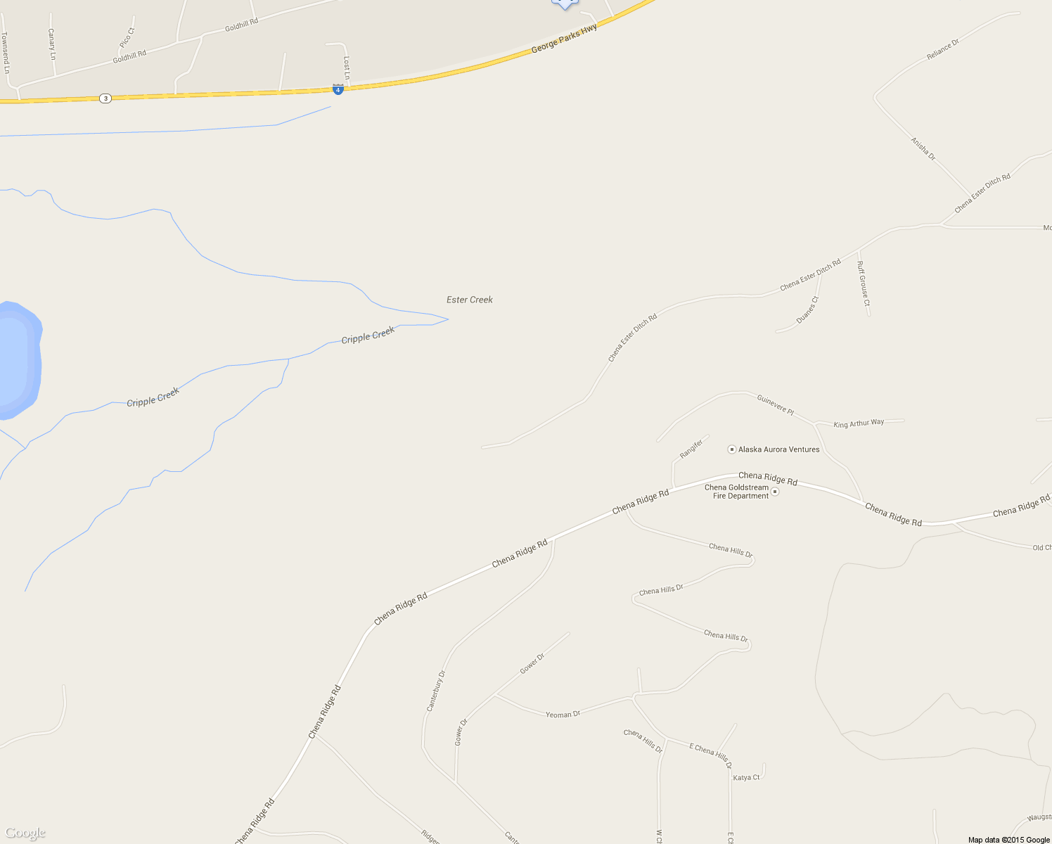 map of restaurants, bars, coffee shops, grocery stores, and more near 3040 Chena Ester Ditch Road in Fairbanks