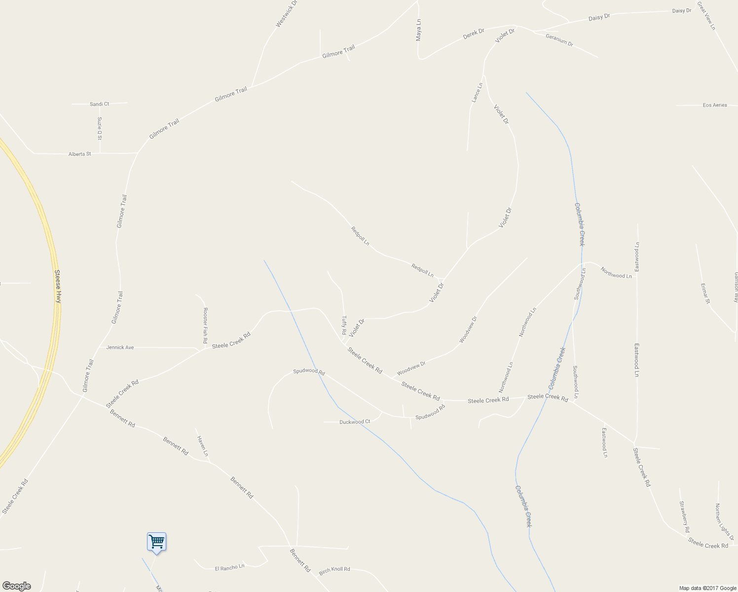 map of restaurants, bars, coffee shops, grocery stores, and more near 1089 Violet Dr in Fairbanks