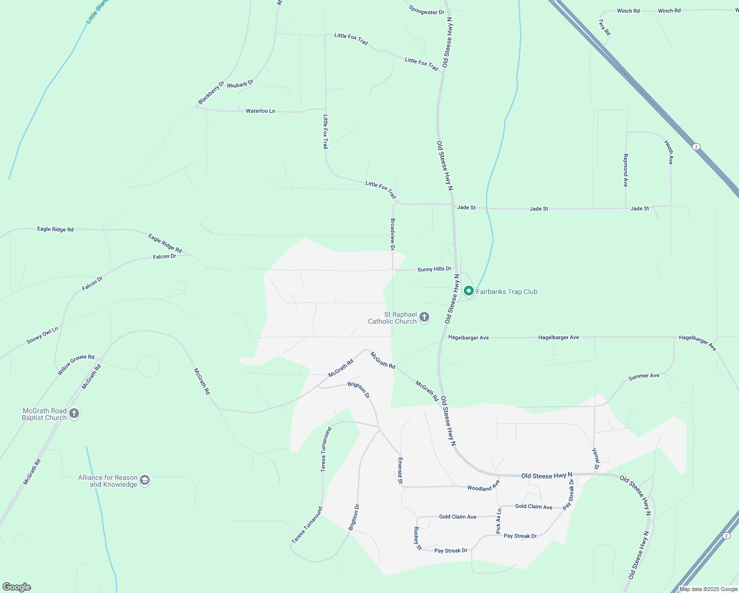 map of restaurants, bars, coffee shops, grocery stores, and more near 1149 Broadview Drive in Fairbanks