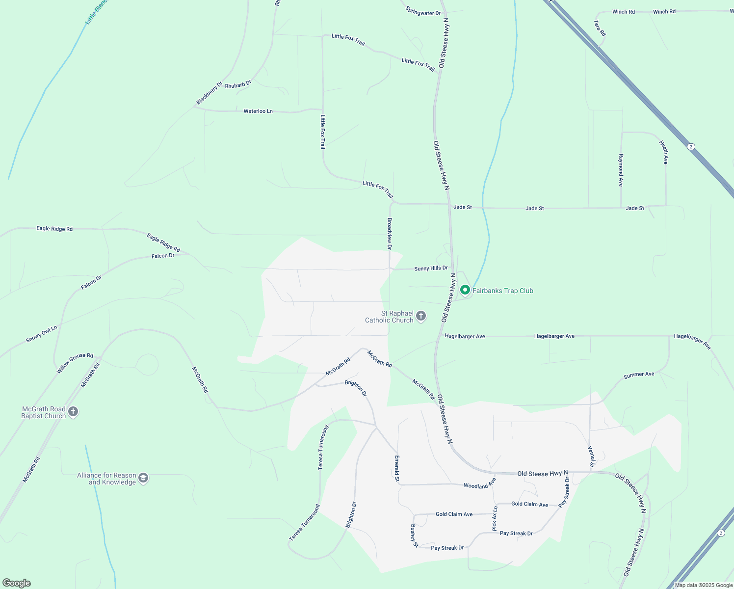 map of restaurants, bars, coffee shops, grocery stores, and more near 1149 Broadview Drive in Fairbanks