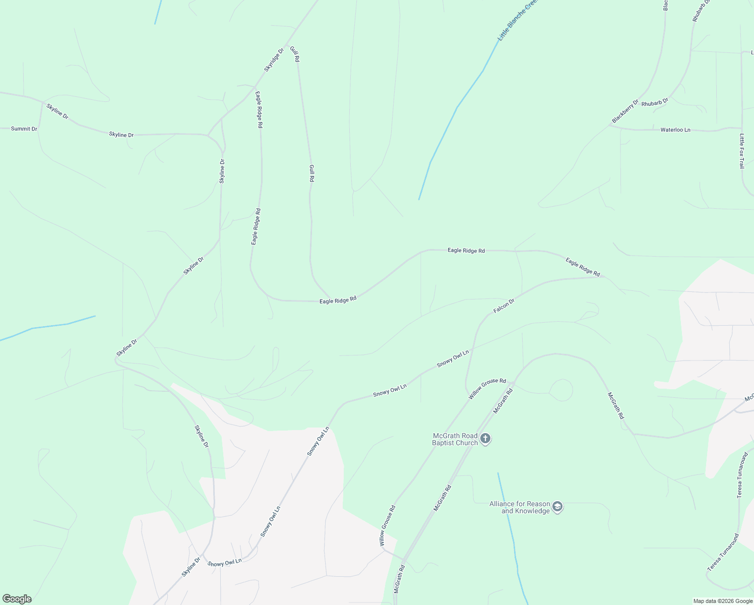 map of restaurants, bars, coffee shops, grocery stores, and more near 299 Eagle Ridge Road in Fairbanks