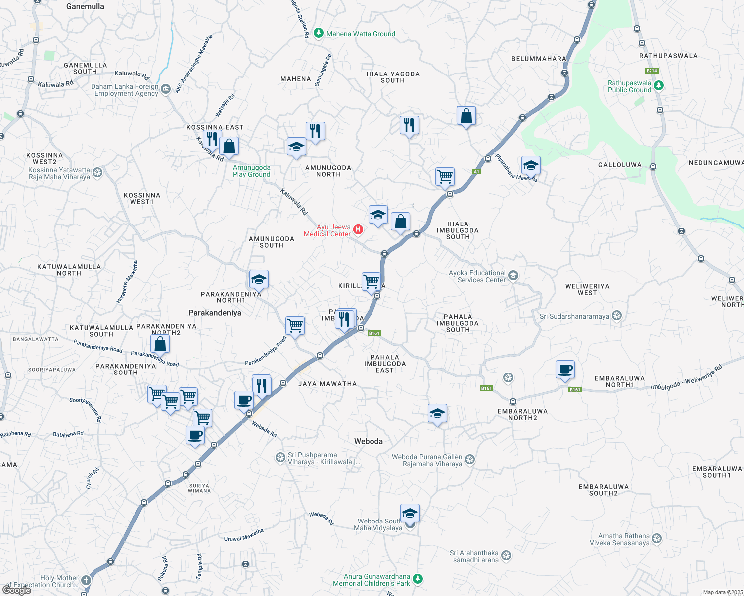 map of restaurants, bars, coffee shops, grocery stores, and more near Colombo - Kandy Road in Ihala Imbulgoda