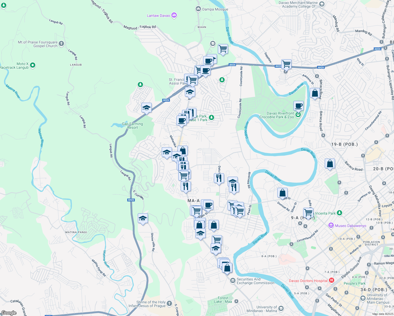 map of restaurants, bars, coffee shops, grocery stores, and more near Davao City Jail Road in Davao City
