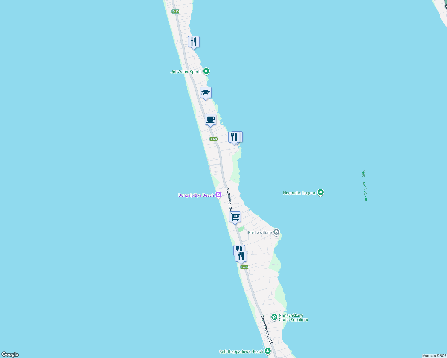 map of restaurants, bars, coffee shops, grocery stores, and more near Pamunugama Road in Negombo