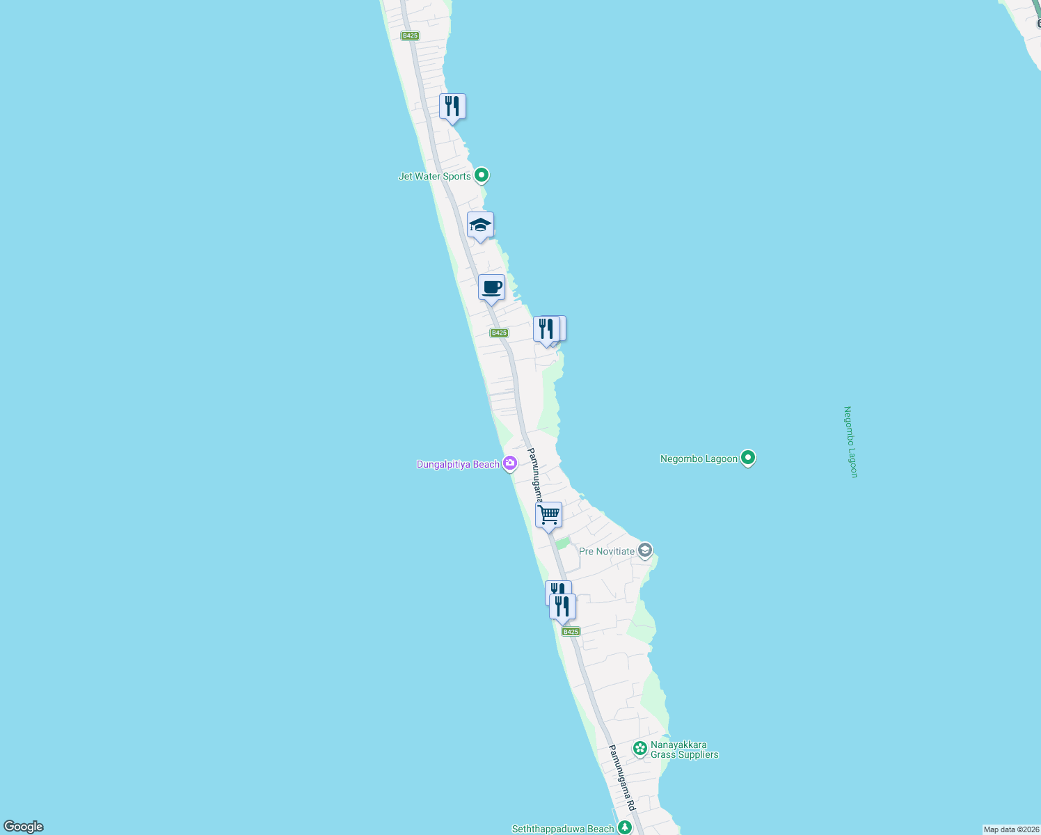 map of restaurants, bars, coffee shops, grocery stores, and more near Pamunugama Road in Negombo