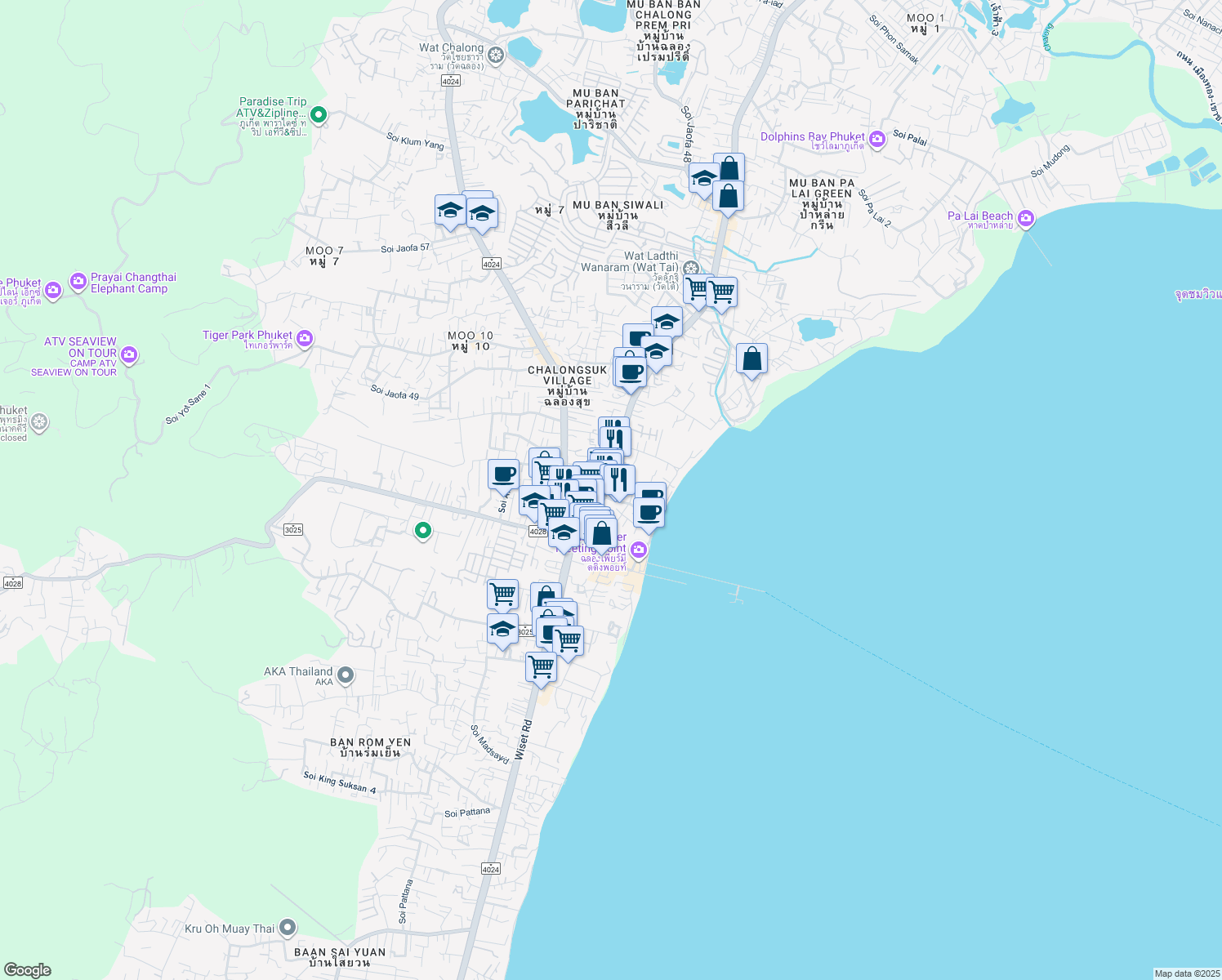 map of restaurants, bars, coffee shops, grocery stores, and more near ถนน เจ้าฟ้าตะวันออก in Tambon Chalong