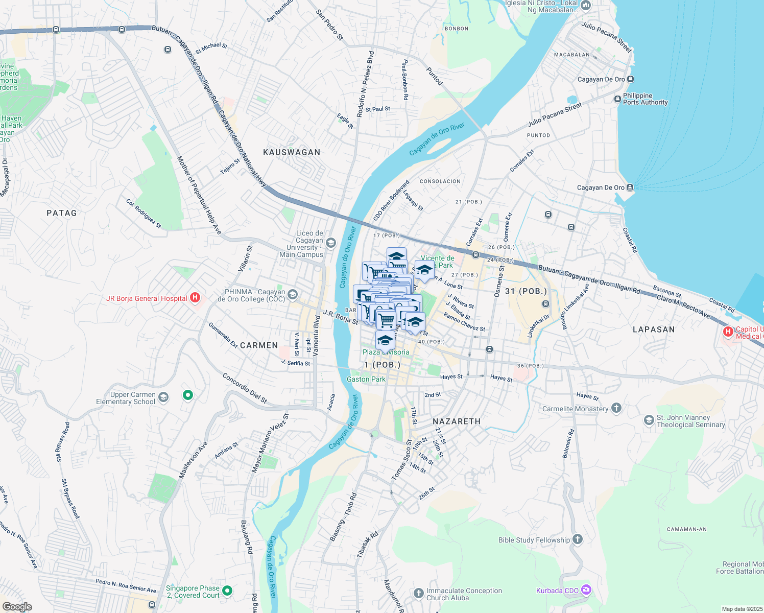 map of restaurants, bars, coffee shops, grocery stores, and more near Mabini Street in Cagayan de Oro