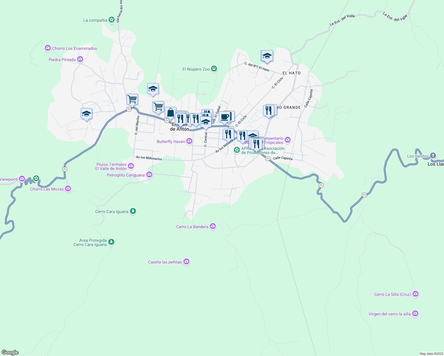 map of restaurants, bars, coffee shops, grocery stores, and more near Calle Los Millonarios in El Valle de Antón